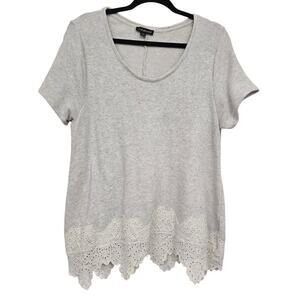 Lane Bryant Womens Top Sz 14/16 Heather Gray Short Sleeve Eyelet Lace Hem Blouse